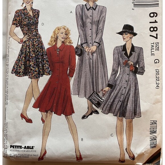 1990's McCall's Misses' Dress Pattern 6187 Size 20-22-24 UNCUT Business Pro - Picture 2 of 5